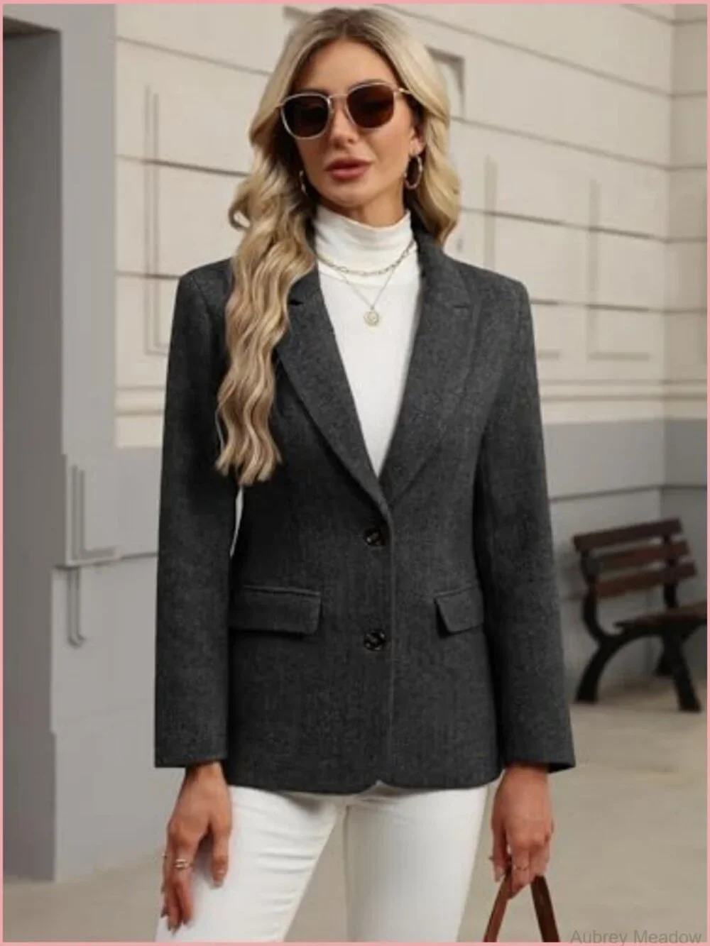 Wool Blend Tweed Blazer Herringbone Oversize Blazer